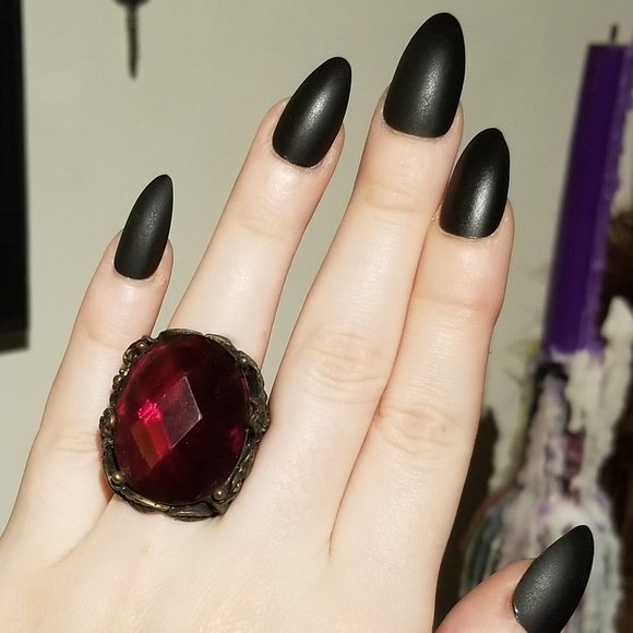 Urban Outfitters Jewelry - Urban Outfitters Red Gem and Bronze Foliage Ring